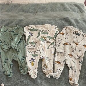 Carter's Dinosaur Print Footies - Green, White, Gray